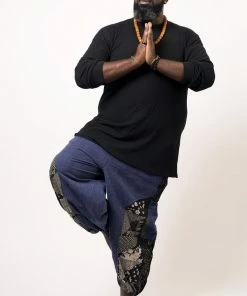 HaremPants.com Plus Size Stone Washed Patchwork Men Unisex Pants In Blue Women's