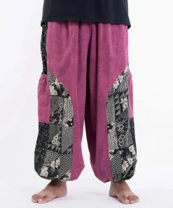 HaremPants.com Men's Plus Size Stone Washed Patchwork Men Pants In Pink