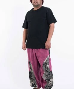 HaremPants.com Men's Plus Size Stone Washed Patchwork Men Pants In Pink