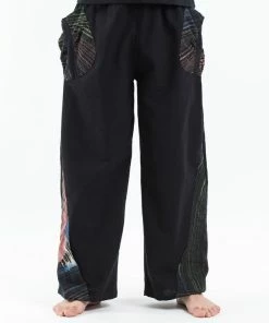 HaremPants.com Thai Cotton Men's Pants With Hill Tribe Trim In Black