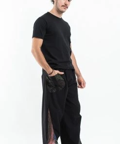 HaremPants.com Thai Cotton Men's Pants With Hill Tribe Trim In Black
