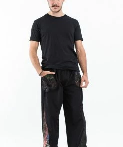 HaremPants.com Thai Cotton Men's Pants With Hill Tribe Trim In Black