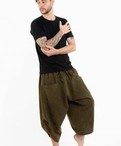 HaremPants.com Stone Washed Large Pockets Men's Harem Pants In Olive Green