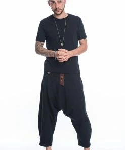HaremPants.com Cotton Men's Harem Pants With Faux Buttons In Black