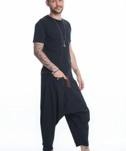 HaremPants.com Cotton Men's Harem Pants With Faux Buttons In Black