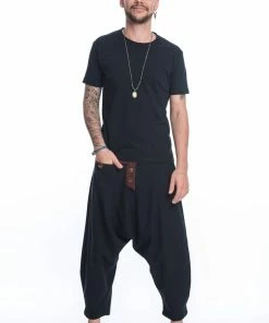 HaremPants.com Cotton Men's Harem Pants With Faux Buttons In Black