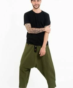 HaremPants.com Cotton Men's Harem Pants With Faux Buttons In Green