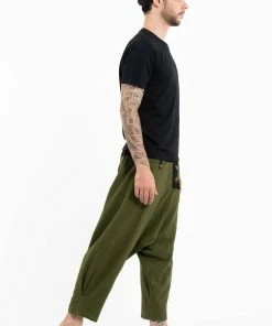 HaremPants.com Cotton Men's Harem Pants With Faux Buttons In Green