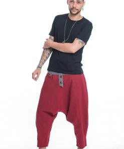 HaremPants.com Cotton Men's Harem Pants With Faux Buttons In Red