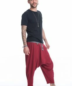 HaremPants.com Cotton Men's Harem Pants With Faux Buttons In Red