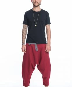 HaremPants.com Cotton Men's Harem Pants With Faux Buttons In Red