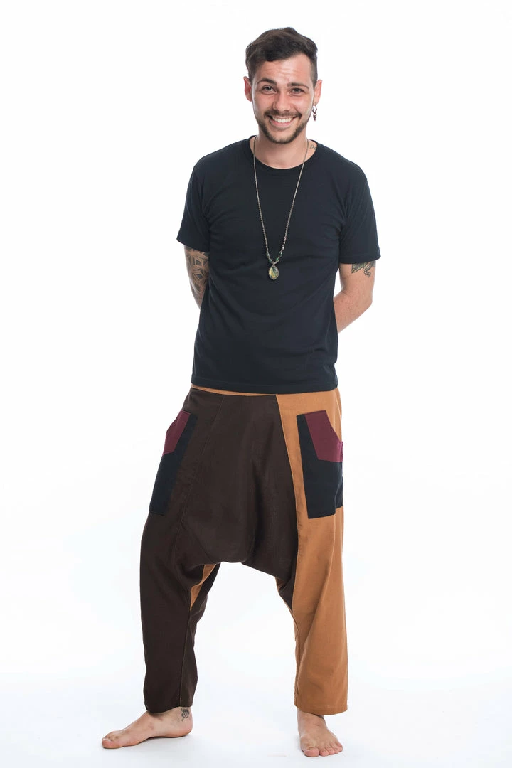 HaremPants.com Patchwork Cotton Men's Harem Pants In Brown 3 HaremPants.com Patchwork Cotton Men's Harem Pants In Brown