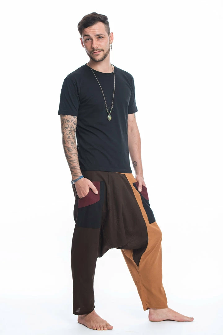 HaremPants.com Patchwork Cotton Men's Harem Pants In Brown 5 HaremPants.com Patchwork Cotton Men's Harem Pants In Brown