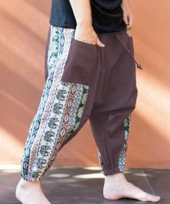 HaremPants.com Elephant Aztec Cotton Men's Harem Pants In Brown