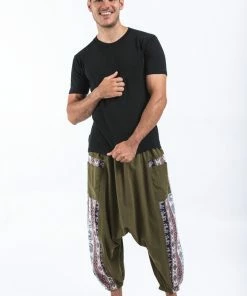 HaremPants.com Elephant Aztec Cotton Men's Harem Pants In Green