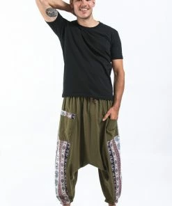 HaremPants.com Elephant Aztec Cotton Men's Harem Pants In Green