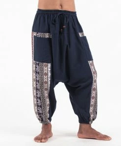 HaremPants.com Elephant Aztec Cotton Men's Harem Pants In Navy