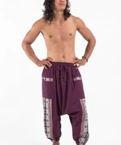 HaremPants.com Elephant Aztec Cotton Men's Harem Pants In Purple