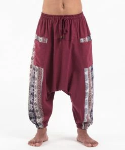 HaremPants.com Elephant Aztec Cotton Men's Harem Pants In Red