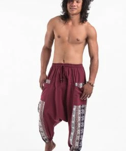 HaremPants.com Elephant Aztec Cotton Men's Harem Pants In Red