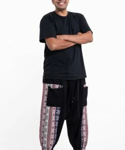 HaremPants.com Plus Size Elephant Aztec Cotton Men's Harem Pants In Black