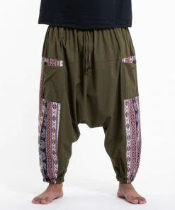HaremPants.com Plus Size Elephant Aztec Cotton Men's Harem Pants In Green