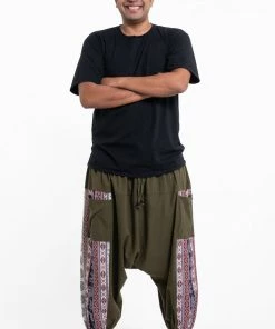 HaremPants.com Plus Size Elephant Aztec Cotton Men's Harem Pants In Green