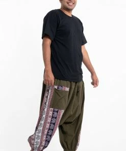 HaremPants.com Plus Size Elephant Aztec Cotton Men's Harem Pants In Green
