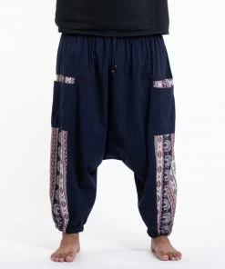 HaremPants.com Plus Size Elephant Aztec Cotton Men's Harem Pants In Navy