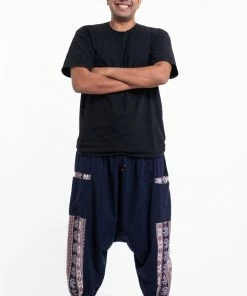 HaremPants.com Plus Size Elephant Aztec Cotton Men's Harem Pants In Navy