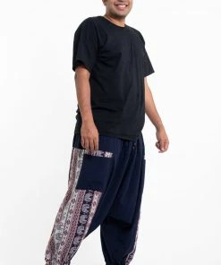 HaremPants.com Plus Size Elephant Aztec Cotton Men's Harem Pants In Navy