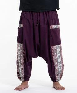 HaremPants.com Plus Size Elephant Aztec Cotton Men's Harem Pants In Purple