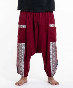 HaremPants.com Plus Size Elephant Aztec Cotton Men's Harem Pants In Red