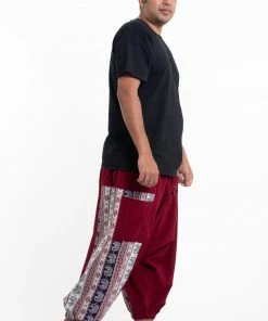 HaremPants.com Plus Size Elephant Aztec Cotton Men's Harem Pants In Red