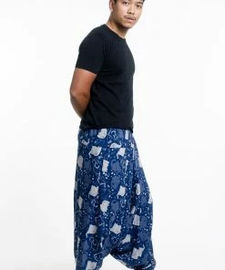HaremPants.com Women's Elephant Prints Men's Low Cut Cotton Harem Pants In Indigo