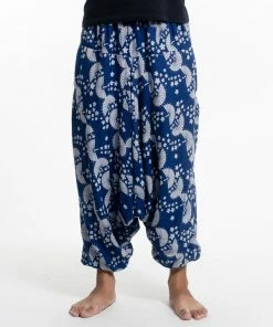 HaremPants.com Fan Prints Men's Low Cut Cotton Harem Pants In Indigo