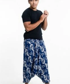 HaremPants.com Fan Prints Men's Low Cut Cotton Harem Pants In Indigo