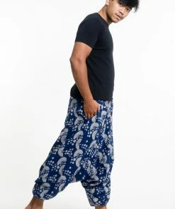 HaremPants.com Fan Prints Men's Low Cut Cotton Harem Pants In Indigo