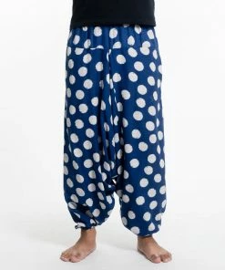 HaremPants.com Polkadot Prints Men's Low Cut Cotton Harem Pants In Indigo Women's