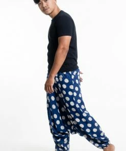 HaremPants.com Polkadot Prints Men's Low Cut Cotton Harem Pants In Indigo Women's