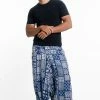 HaremPants.com Patchwork Prints Men's Low Cut Cotton Harem Pants In Indigo