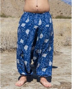 HaremPants.com Plus Size Elephant Prints Men's Low Cut Cotton Harem Pants In Indigo