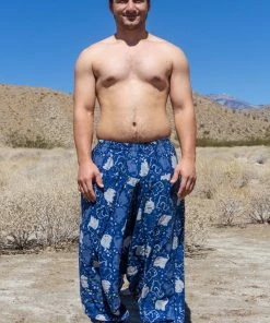 HaremPants.com Plus Size Elephant Prints Men's Low Cut Cotton Harem Pants In Indigo