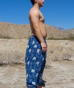 HaremPants.com Plus Size Elephant Prints Men's Low Cut Cotton Harem Pants In Indigo
