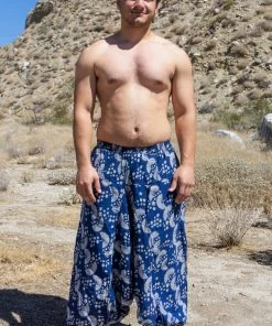 HaremPants.com Plus Size Fan Prints Men's Low Cut Cotton Harem Pants In Indigo Women's