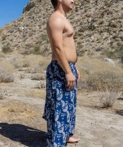 HaremPants.com Plus Size Fan Prints Men's Low Cut Cotton Harem Pants In Indigo Women's