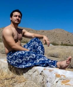 HaremPants.com Plus Size Fan Prints Men's Low Cut Cotton Harem Pants In Indigo Women's