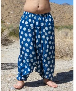 HaremPants.com Plus Size Polkadot Prints Men's Low Cut Cotton Harem Pants In Indigo Women's