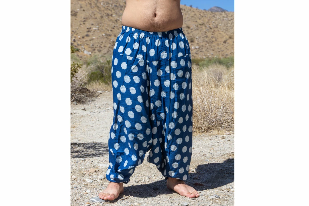 HaremPants.com Plus Size Polkadot Prints Men's Low Cut Cotton Harem Pants In Indigo Women's 4 HaremPants.com Plus Size Polkadot Prints Men's Low Cut Cotton Harem Pants In Indigo Women's