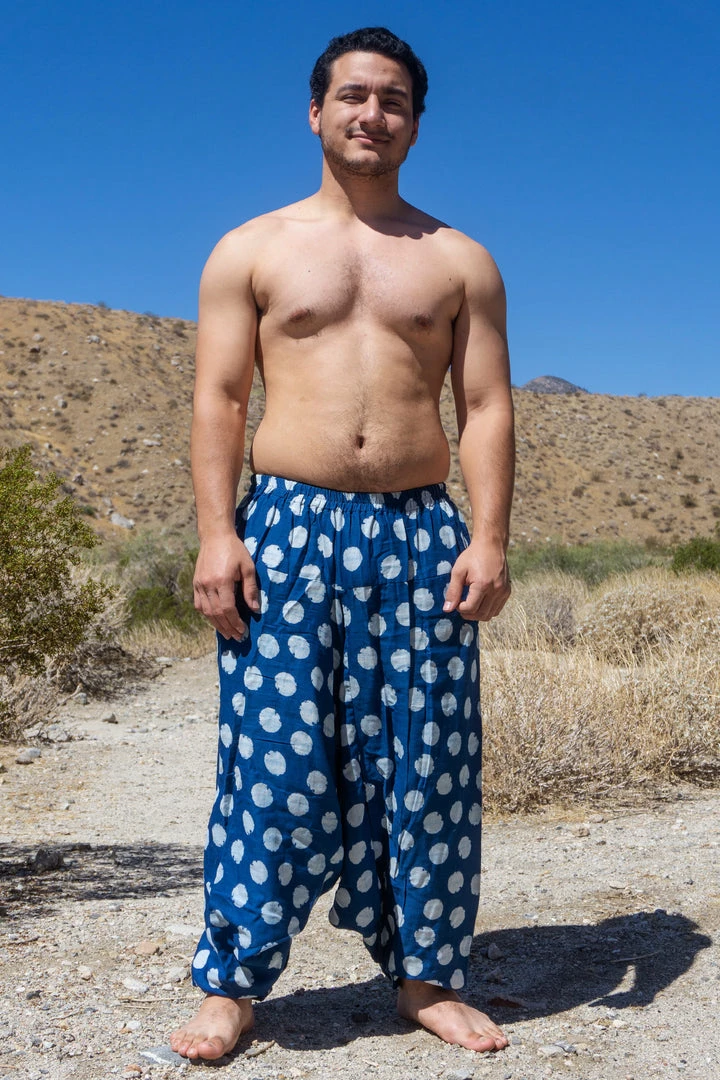 HaremPants.com Plus Size Polkadot Prints Men's Low Cut Cotton Harem Pants In Indigo Women's 6 HaremPants.com Plus Size Polkadot Prints Men's Low Cut Cotton Harem Pants In Indigo Women's
